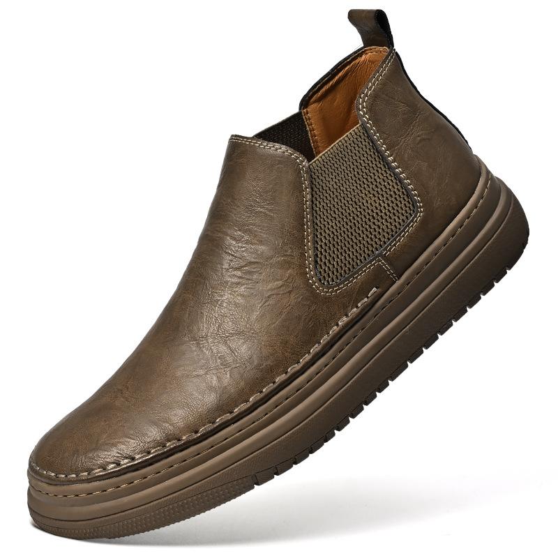 Locomotive Leather Boots Men's Autumn New Martin Boots Fashion Tooling Leather Shoes Men's Trend Help Chelsea Short Boots