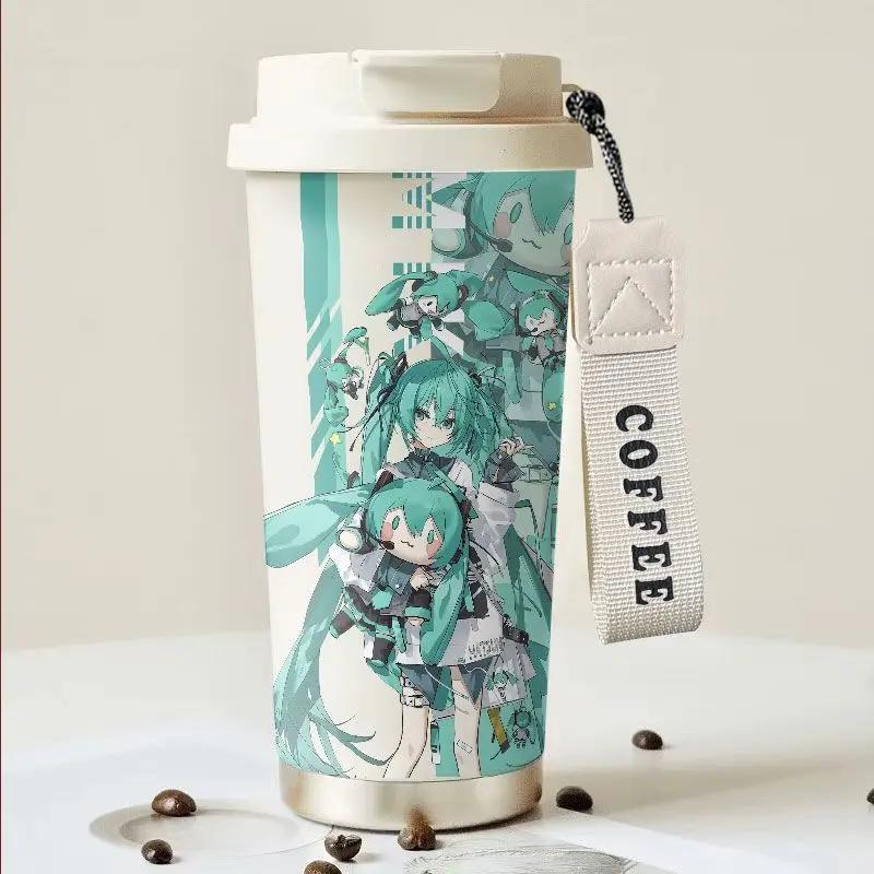 Hatsune Miku Personality Cute Animation Peripheral Thermos Cup Secondary Cartoon Creative Stainless Steel Straw Cup Holiday Gift