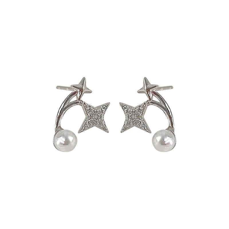 Super Fairy Four-pointed Star Pearl Earrings Star Earrings Sweet Niche Design Earrings for Women