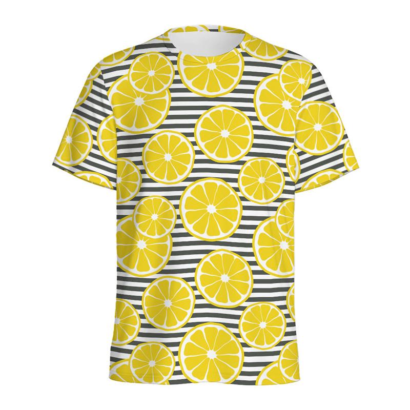 Summer Round Neck Fruit Lemon Pattern 3D Print Top Fashionable Casual Short Sleeved Men's and  Women's Unisex T-shirts