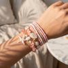 Set da 7 pezzi Braccialetto Rosa Romantico con Perline Estate Spiaggia Elastico Fatto a Mano Stella Marina Conchiglia Braccialetti Boho Gioielli per la Mano Regalo
