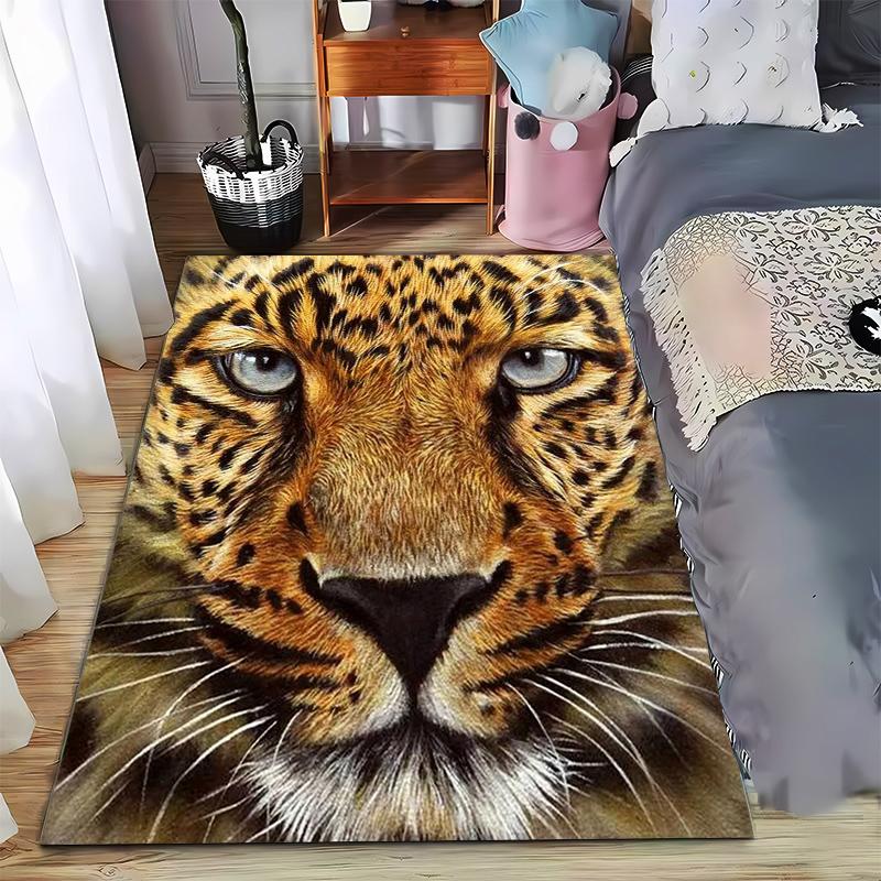 

Realistic Leopard Face Carpet Design in Yellow Black Tones, Animal Pattern Rug Suitable for an anti-slip game mat for living room and bedroom sofas 40x60cm( 15x23in )