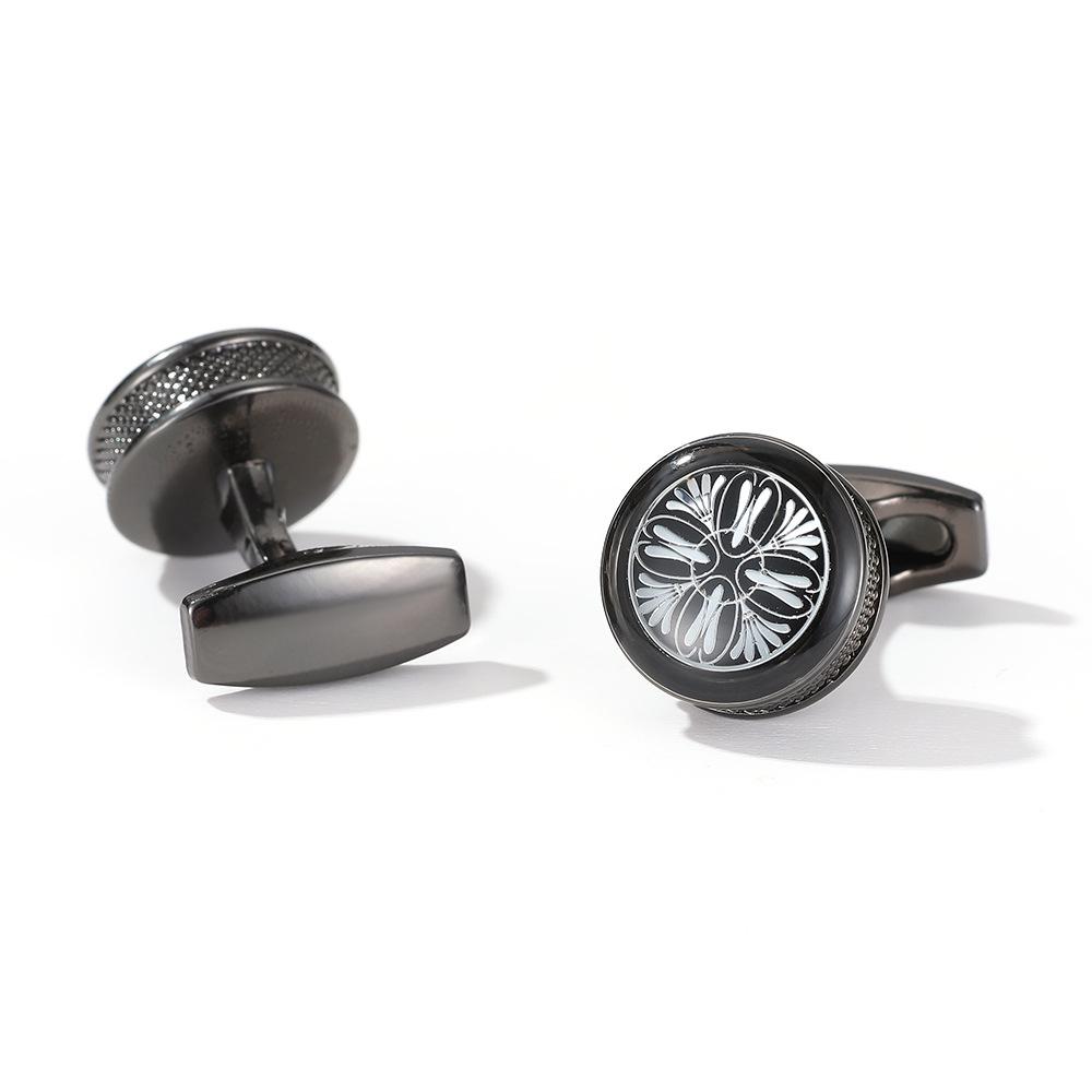 Men's Red Pattern Round Silver Cufflinks - Simple Fashion Jewelry (1 Pair)