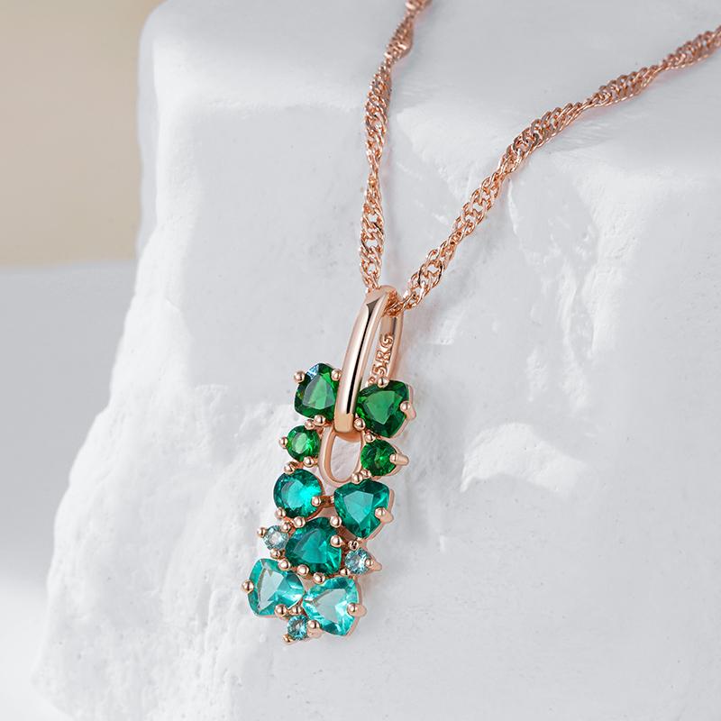 Shiny Green Natural Zircon Pendant Necklace For Women Trend  Rose Gold Color Bride Wedding Fine Jewelry Crystal Gift