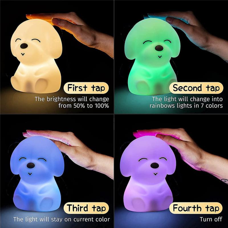 Silicone Cute Dog-shaped Led  Night  Light Touch-sensor Remote Control Timer Rechargeable 7 Colors
