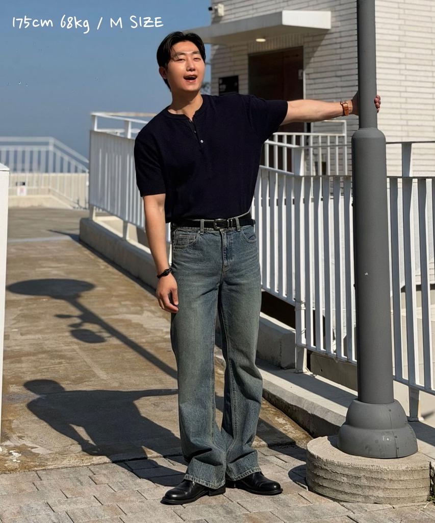 CUZNELLO Cool Cotton Henley Neck Short Sleeve Knit_Deep Navy