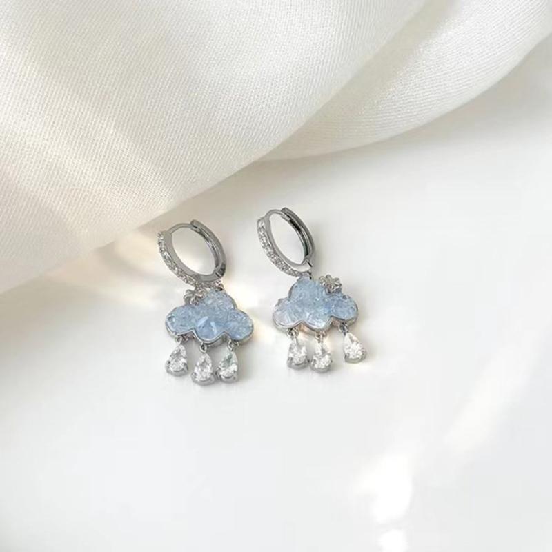 New Korean Cute Cloud Earrings For Women Blue Crystal Rain Zircon Drop Earring Party Wedding Jewelry Gifts