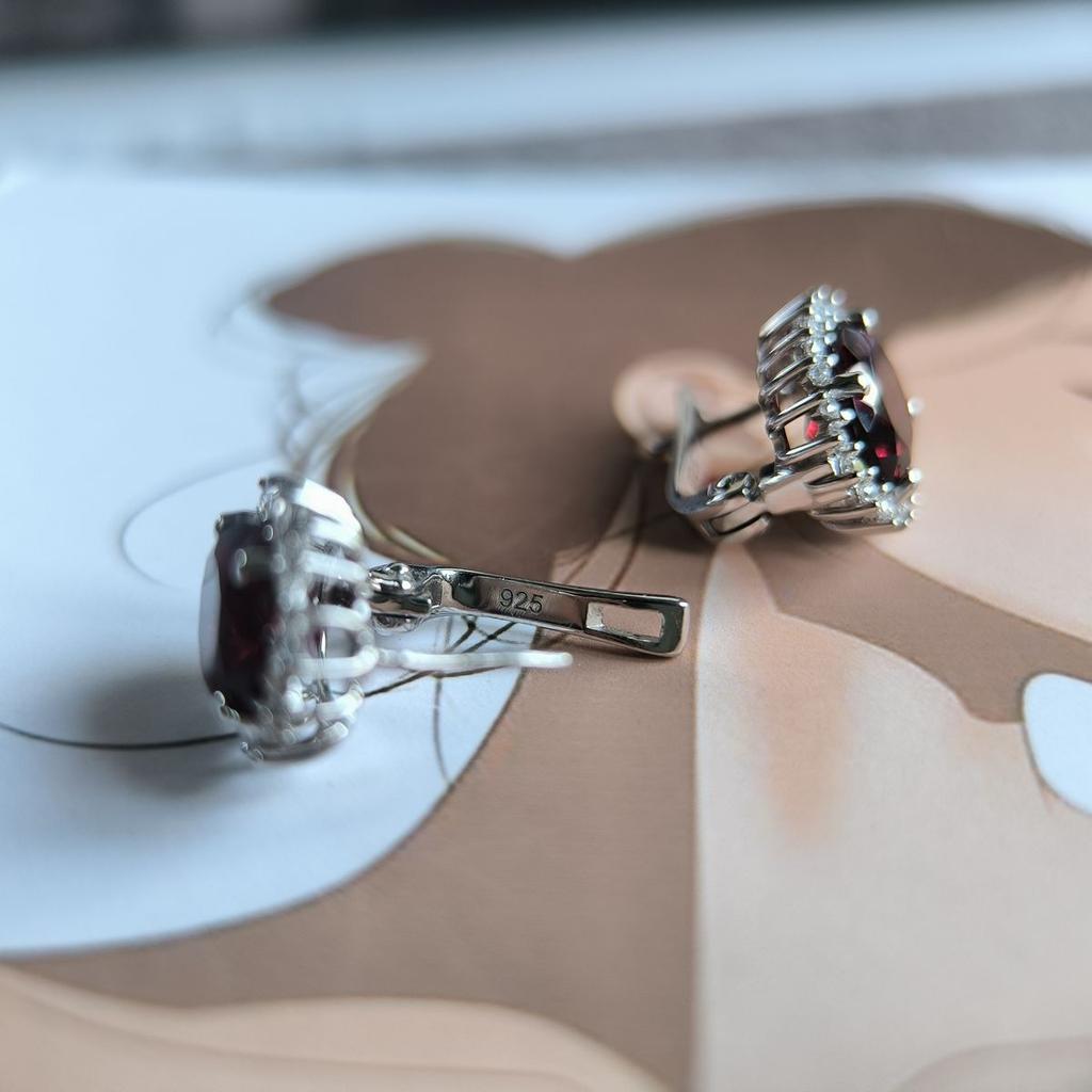 Silver Earrings with Artificial Nano Garnet, Cubic Zirconia (60002306)