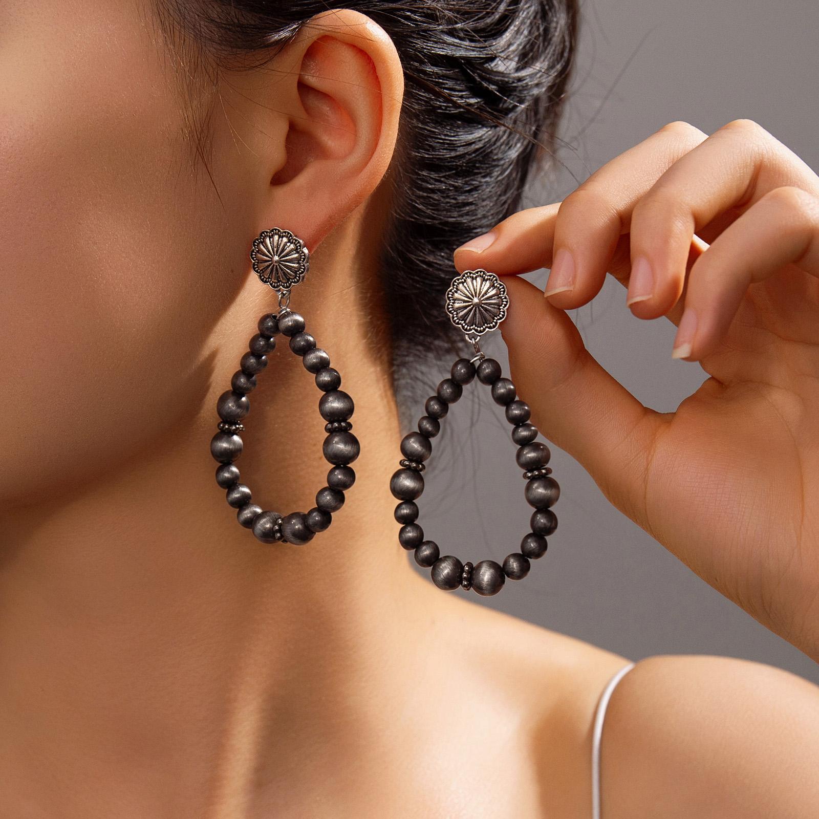Bohemian style brushed CCB bead bead water droplet ring Navojo bead women s earrings fashionable and versatile