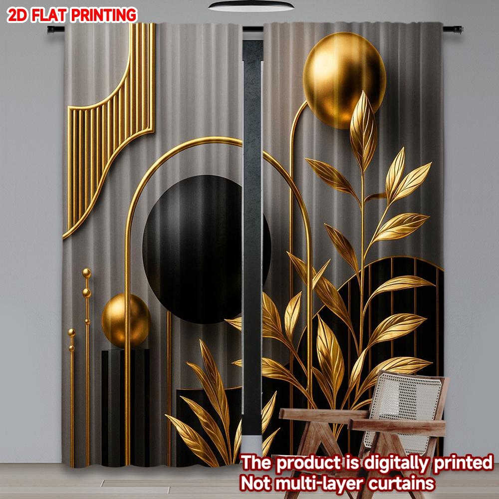 

Flat Printing Happy Valentine Day Scene Curtains Black Gold Geometric Moon Digital Printed Polyester Drapes Set Of 2 Made W100*H70(CM)-Grommet top&1PCS