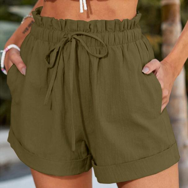 Women's Summer Casual Cotton Linen Shorts Pockets High Waist Elastic Loose Sports Shorts Woman Oversized Shorts Pants Female
