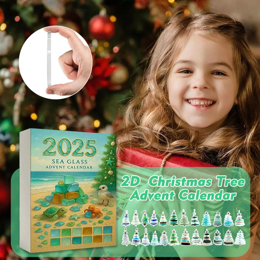 Sea Glass Christmas Tree Advent Calendar,24 Days Of Ocean Themed Holiday Surprises,2D Acrylic Handmade Seaside Christmas Decor,