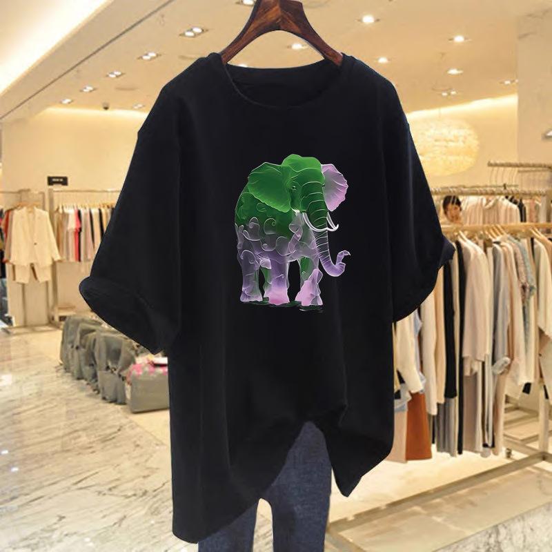 Elephant cotton short-sleeved T-shirt women's Hong Kong flavor chc top bottoming shirt design sense niche 2025 summer new trendy