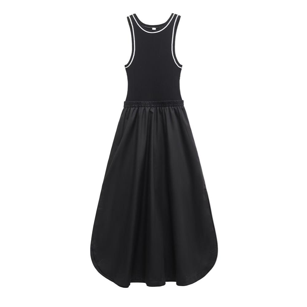 

2025 Spring/Summer Women s Slim Fit Patchwork Sleeveless Dress S чёрный