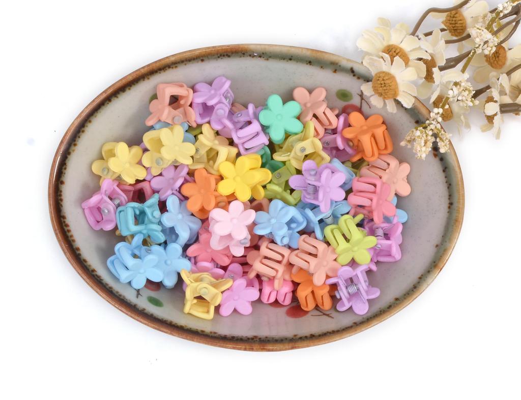 BIANHUAN Mini Flower Hair Clips, Set of 50, Kids and Babies Hairpins in Muted Colors, Cute and Stylish Hair Ornaments for Kids, Women, and Adults,