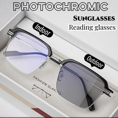 Gafas de lectura fotocromáticas de moda para hombre, montura mental, gafas de hipermetropía, protección ultravioleta para exteriores