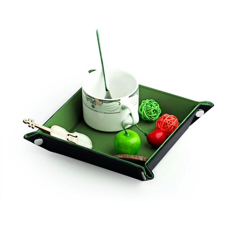 PU Leather Bedside Storage Tray Folding Desktop Organizer