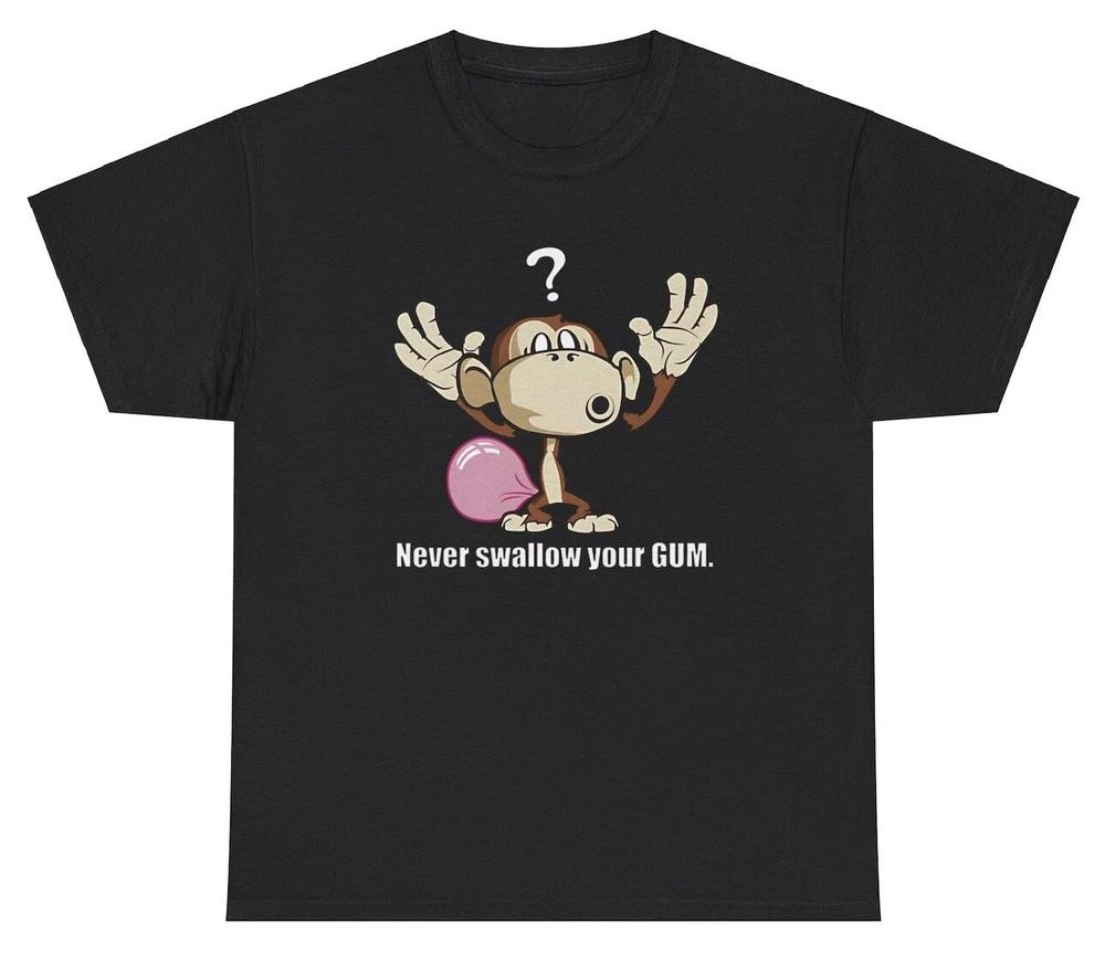Never Swallow Your Gum T Shirt Funny Monkey Fart Myth Meme Cartoon Humor Tee S