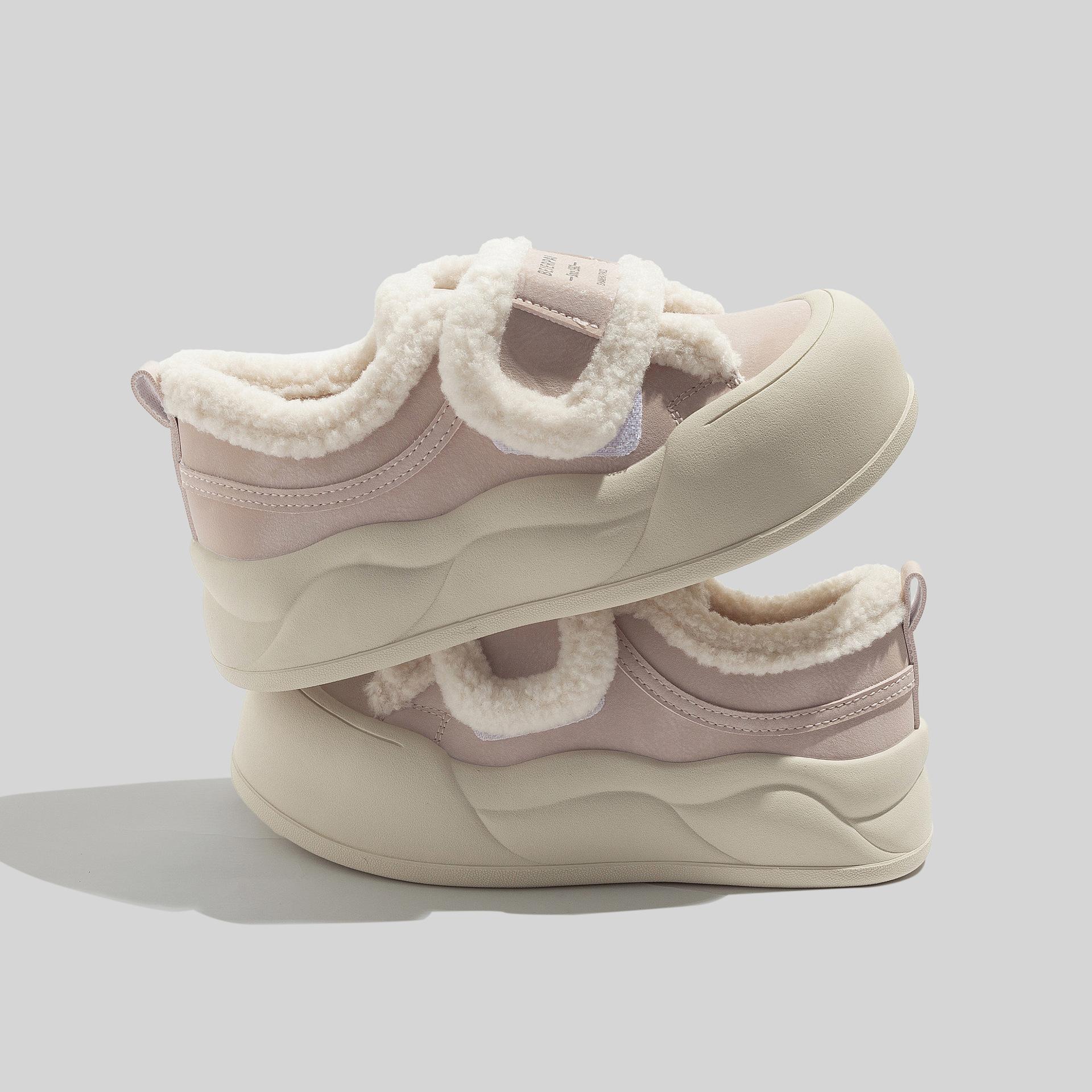 Belle winter velvet cotton shoes thick soles increase height and keep warm Velcro board shoes casual white shoes 35