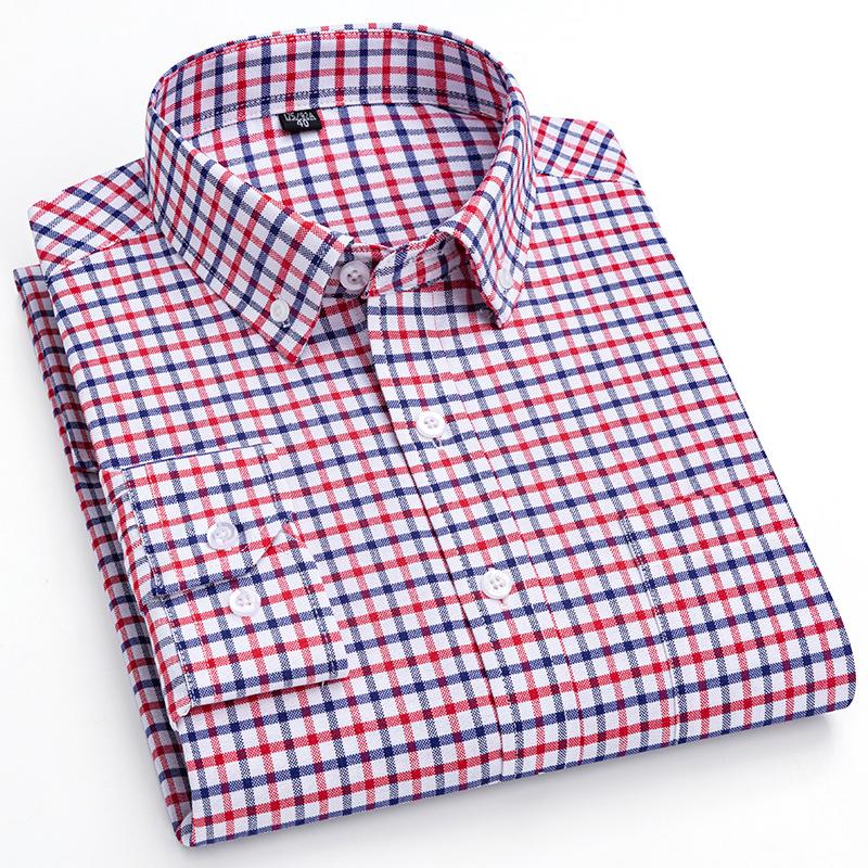 2026 Men Oxford Fashion 100% Cotton  Long Sleeve Casual Slim Solid Color Plaid Print Stripe Formal Dress Shirt Plus Size