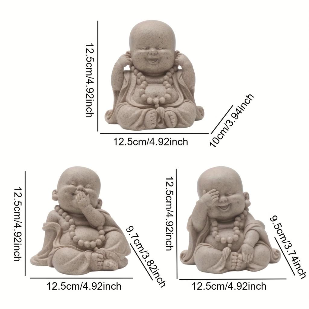Monks Decor Figurines No See No Hear No Speak Resin Home Garden Ornament Zen Style Indoor Outdoor Desktop Decor Statue Gift