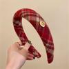 Atmospheric Red Autumn and Winter Plush High Skull Plaid Headband Women's High-end Headband Headwear