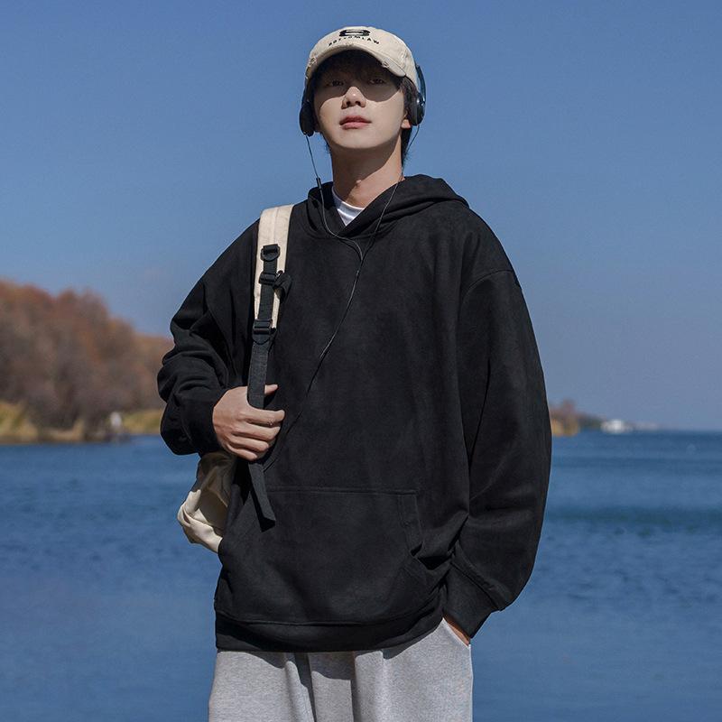 Замшевый свитер мужской осенний новый американский модный бренд тяжелый однотонный с капюшоном парное пальто для мужчин M