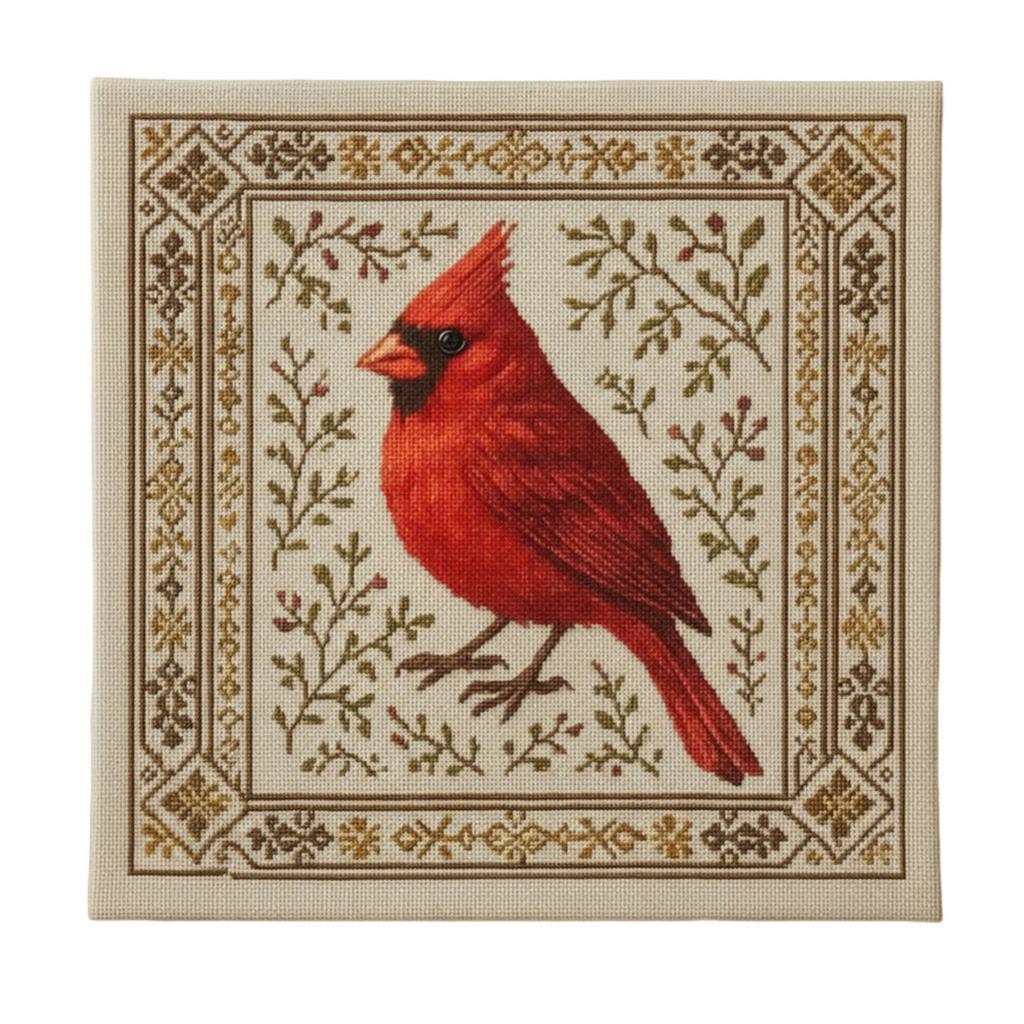 Cardinal Cross Stitch Kit DIY Needlepoint Printed Cross Stitch Art Bird Cotton Embroidery Craft Home Wall Art Decoration
