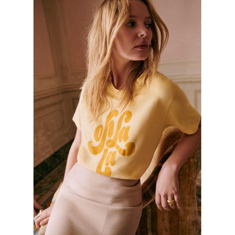 

[Discount Season] 24 Summer New French Minority Yellow French Letters Print Pattern Short Sleeve T-shirt Yellow (small amount of In Stock) 38