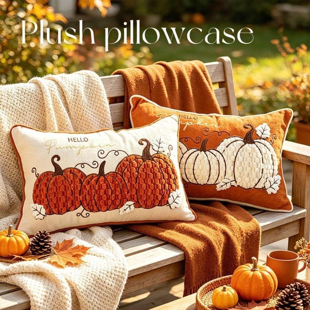 Chenille Throw Pillow Covers Maple Leaves Halloween Pillowcase Pillow Protectors Seasonal Decor