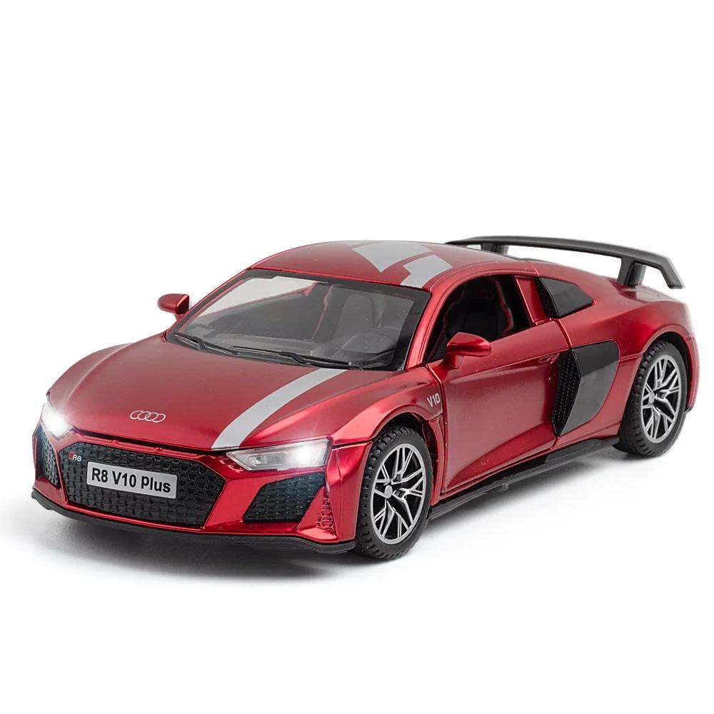1:32 Модели R8 V10 PLUS Игрушки Машинки Резиновые шины Открываются 4 двери Суперкар с инерционным механизмом Свет Звук Спорткар Малыш Дети Подарки