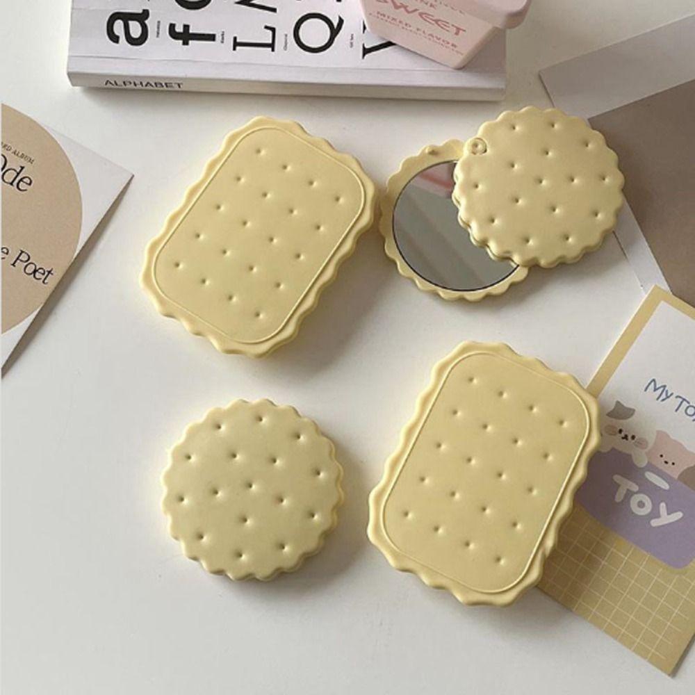 Portable Biscuit Make-Up Mirror Cheese Biscuit Design Biscuit Pocket Mirror Daily Use