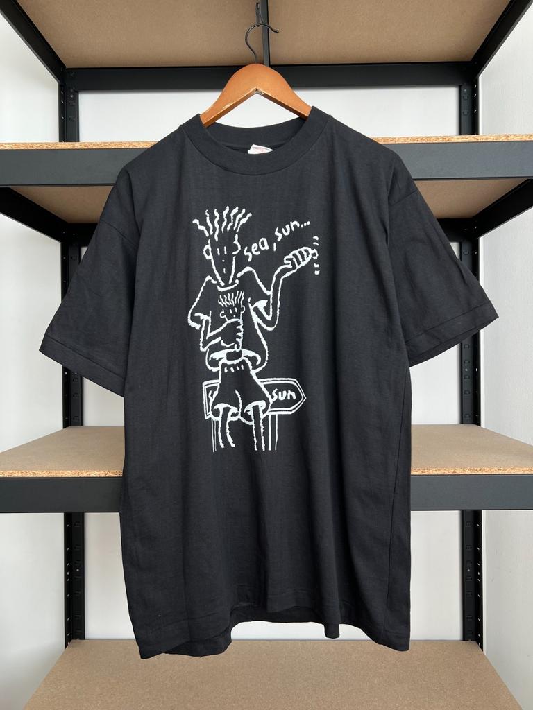 Vintage 90s Fido Dido Sea Sun Cartoon Black T-shirt Sz XL