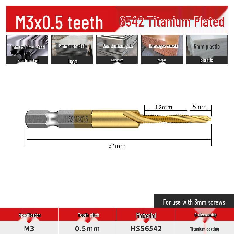 Hex Shank HSS Titanium Drill & Tap Combo Bit for Drilling, Tapping & Hole Cutting.