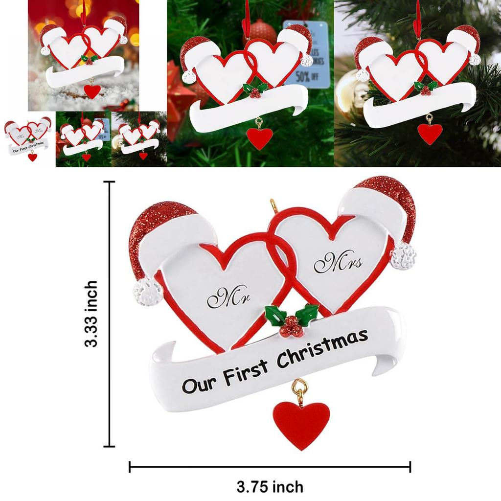 Double Heart Red Hat Christmas Tree Ornament Adorable Resin Hand-painted Decoration For Holiday Cheer