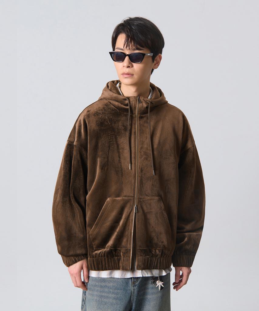 Dimitri Black 2Way Essential Corduroy Hooded Zip-Up_Brown