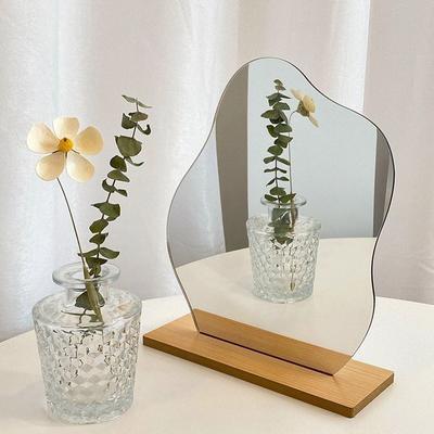 Irregular Mirror Acrylic Decorative Mirror Nordic Style Makeup Mirror with Wooden Base Girls Cosmetic Mirror Home Decoration