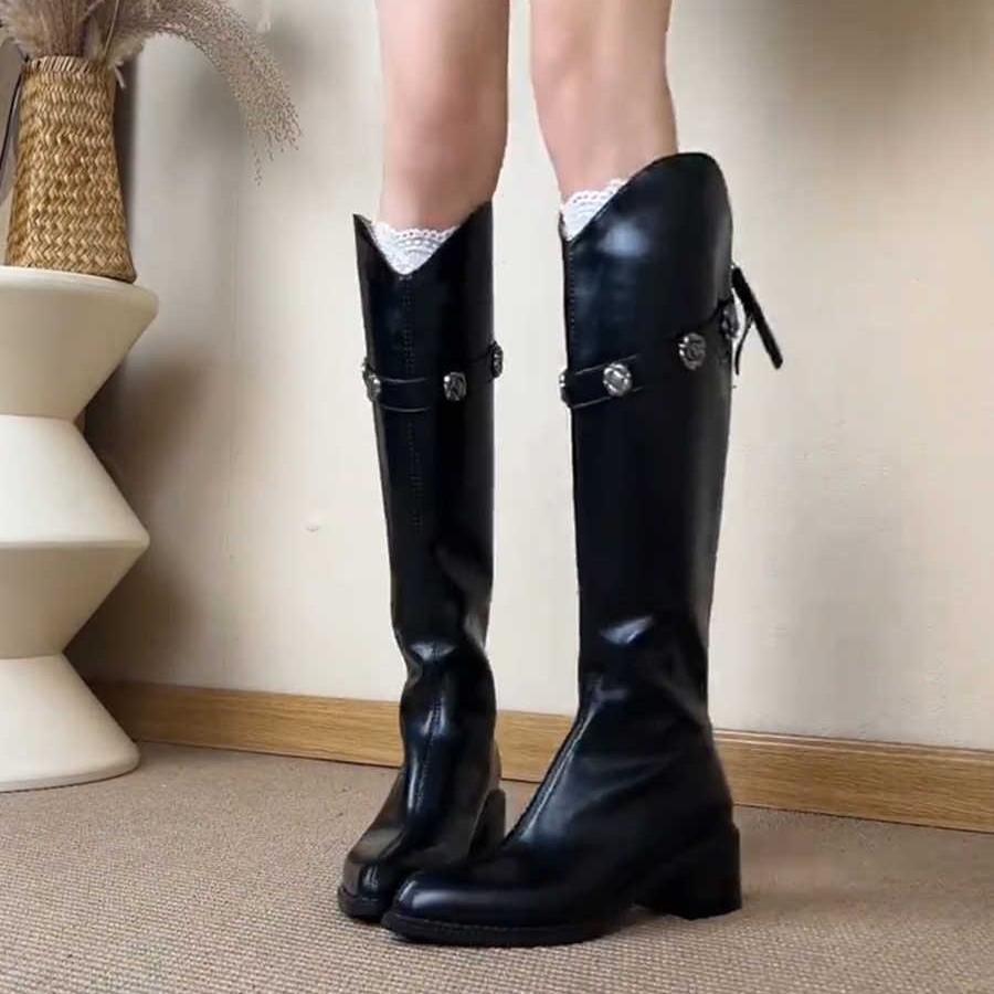 V-mouth elastic but knee boots autumn and winter legs straight high-heeled boots tall pointed knight boots