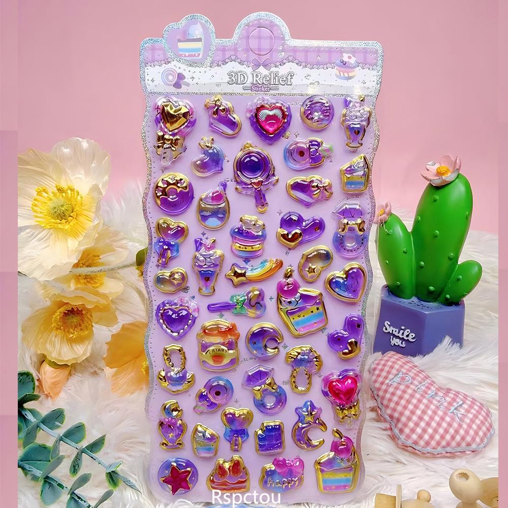 1/8pcs Cartoon Cute Aesthetic 3D Stickers Creative Animal Food Crystal Sticker for Notebook Guitar Decoration Decals Gift