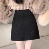 Korean Sequin Woolen High-Waist A-Line Skirt, Anti-Exposure, Autumn/Winter Style for Girls