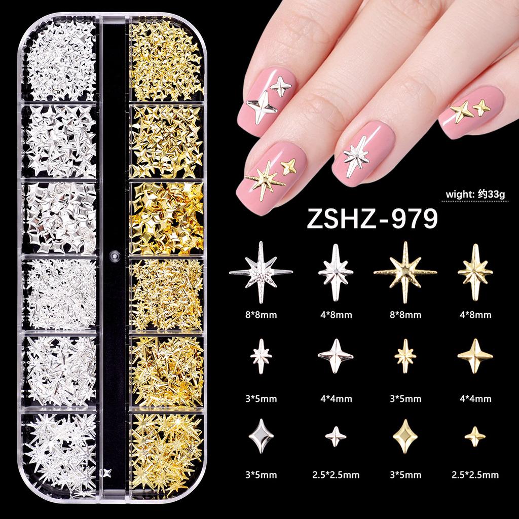 Japanese Bow Strip Box, Gold And Silver Nail Art Rivets, Half A Piece, Round Beads, Small Rice Grains, Butterfly Metal Nail Patch.