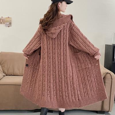 Autumn Winter Long Sleeve Thickened Hoodie Loose Button Up Hooded Long Cardigan Oversized Solid Color Sweater