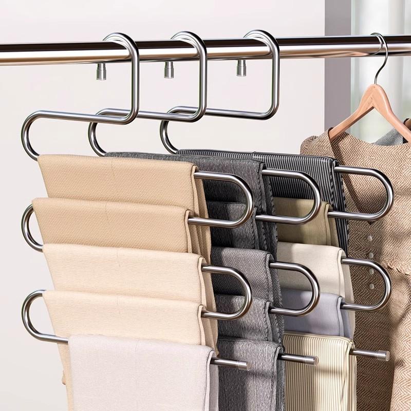 Non-Slip Clothes Hangers Multi-functional Pant Storage Rack with Multiple Hanging and Storage Functions Folding Wardrobe Rack