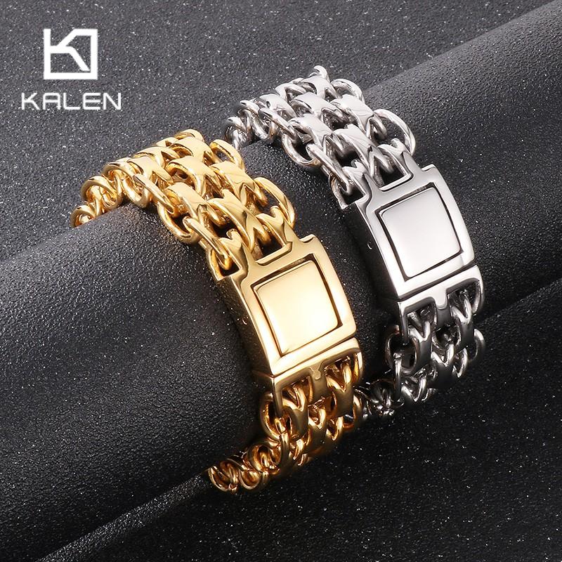 Hip Hop Stainless Steel Three Layer Link Chain Bracelet Men's Gold Color O-Shaped Chunky Bracelets Larger Polished Wist Jewelry