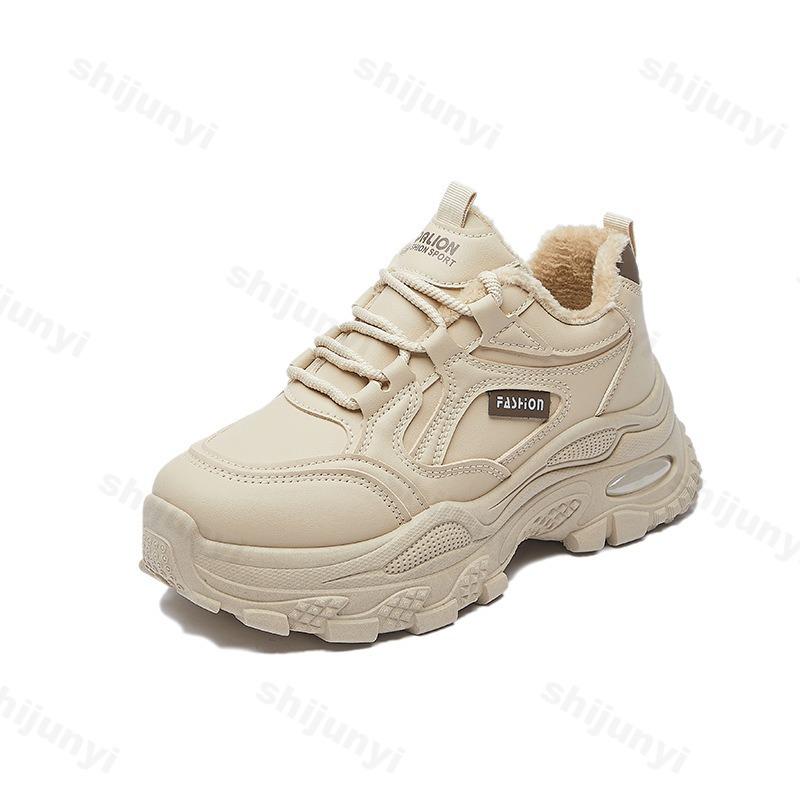 Women's Platform Shoes Winter 2026 Fashion Warm Plush Lace Up Chunky Sneakers Outdoor Walking  Warm Increase Casual Shoes