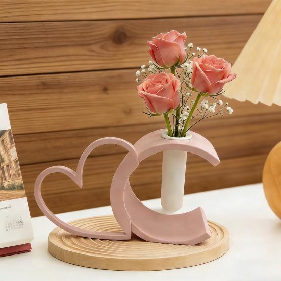 2 Pcs Valentine's Day Heart Vase 3D Printed Pink Heart Shaped Flower Vase Small Decorative Vase for Wedding Party Living Room Shelf Table Centerpiece