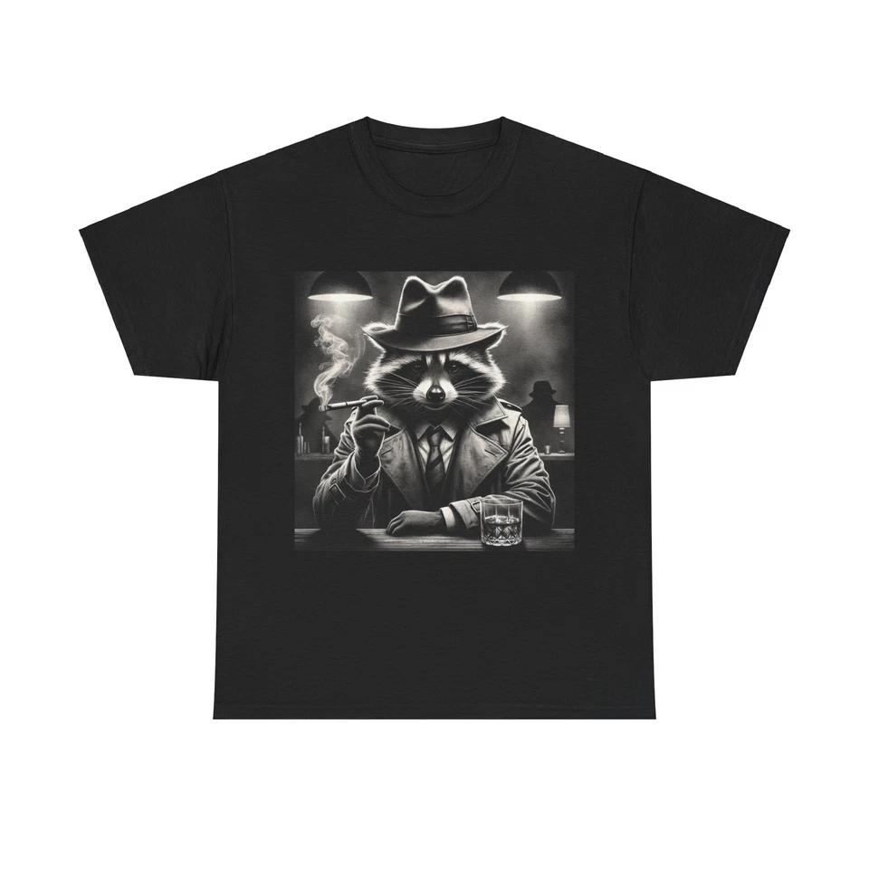 Unisex Adult T Shirt Raccoon Detective Noir Illustration Vintage Style L