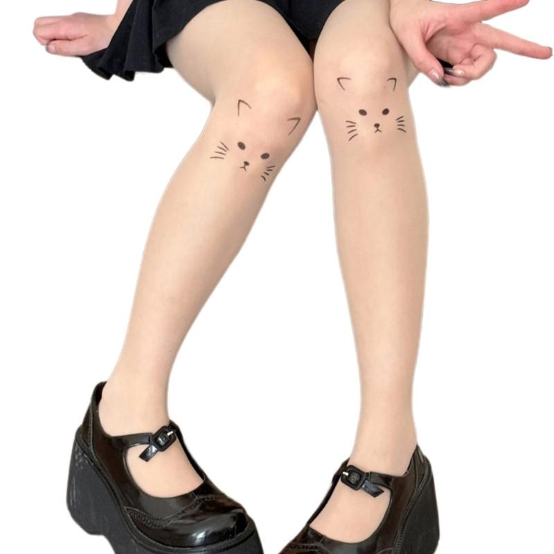 

Aesthetic Star Cat Printed Sheer Pantyhose Stockings for Women JK Girl Vintage Thin See Through Silk Tights Leggings 1