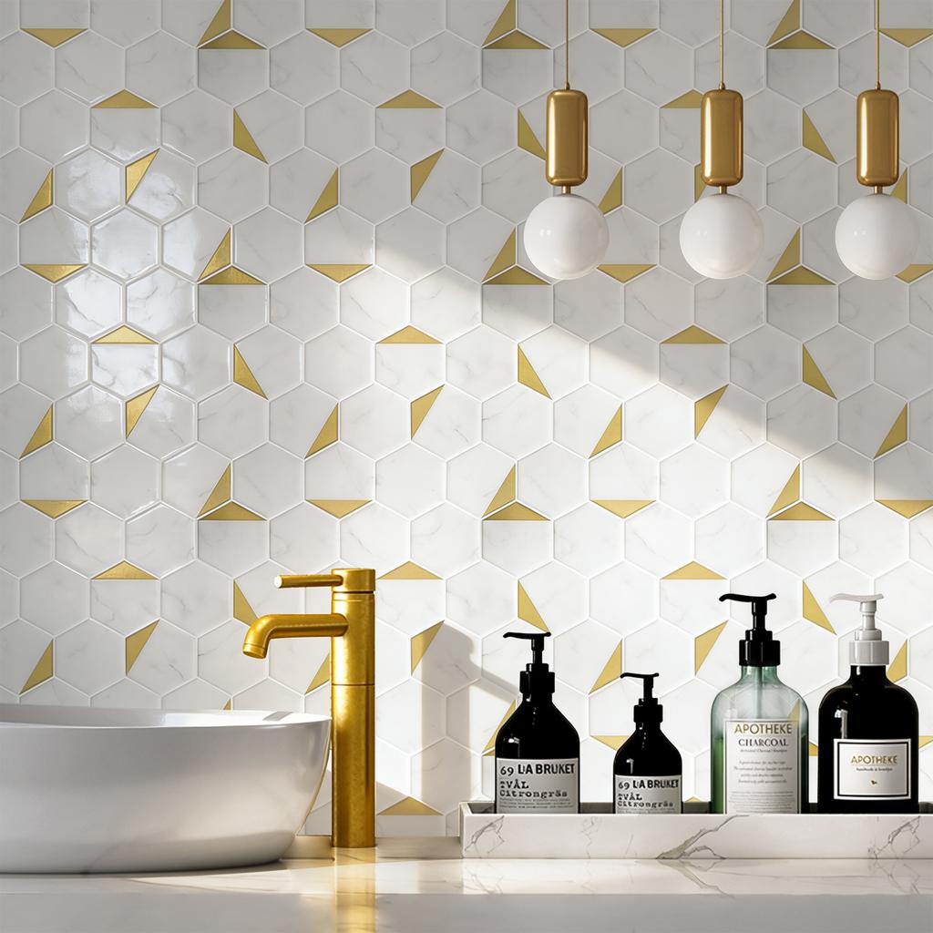 Hexogan Wall Tiles Peel and Stick Tile Stickers Waterproof Vinyl Wallpaper for Kitchens Balconies Sinks Bathrooms Restaurants