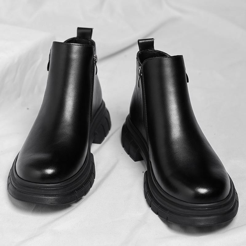 Chelsea Boots Men's Winter British Zipper Martin Boots Men's Medium Help Warm Snow Boots Men's Boots